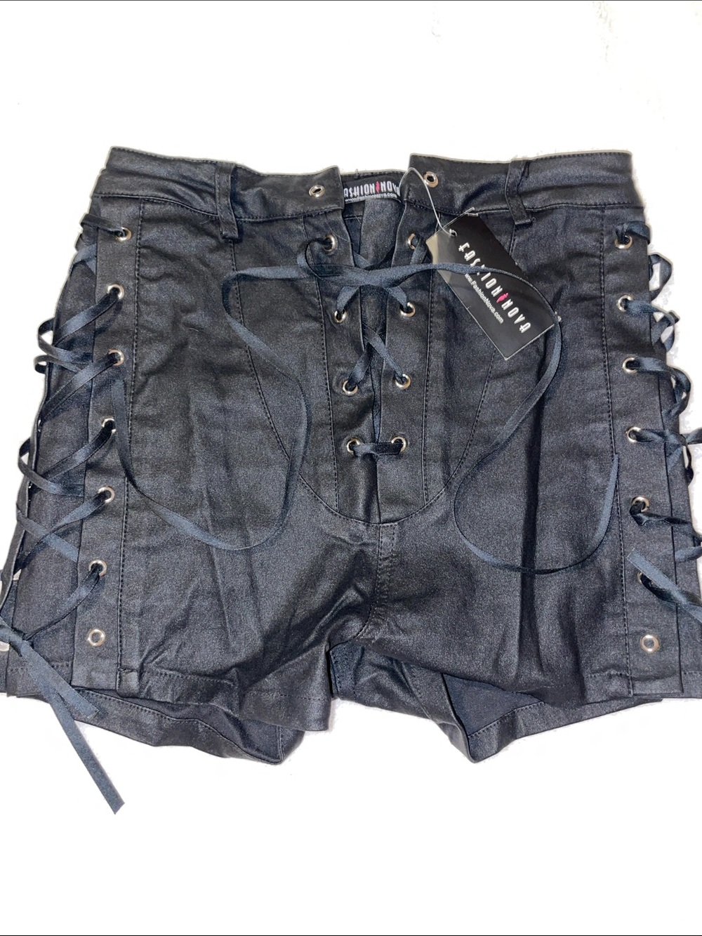 Fashion Nova Black Lace-Up High-Rise Jean Shorts